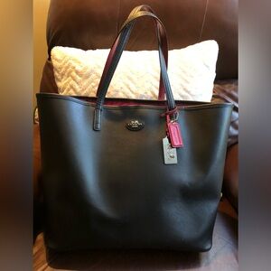 Coach Black Saffiano Leather Tote with Pink Accents